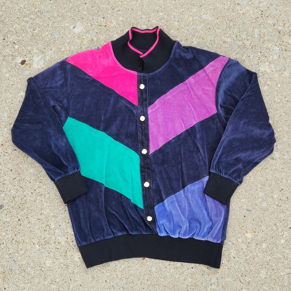Vintage Jaclyn Sport Women's Velour Chevron Blouse Top